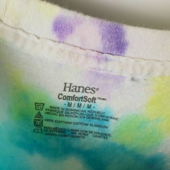 Hanes T Shirt Multicolor Medium M Festival Colors Tie Dye Tee Cotton Top Unisex - Picture 11 of 12
